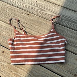 Aerie dark coral and white stripes bikini top or tank top